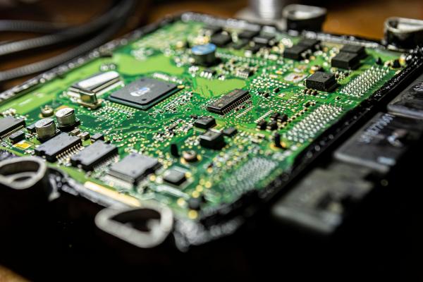 Green printed circuit board with electronic components
